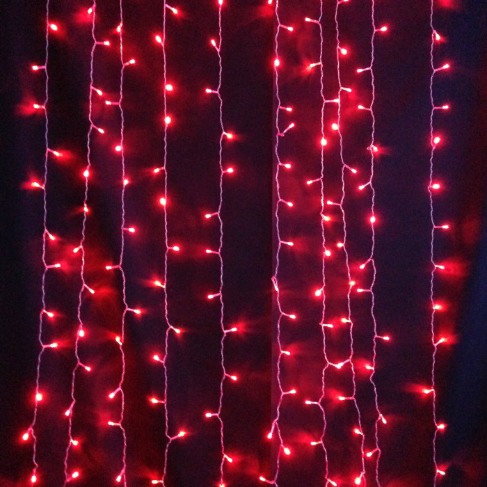 Светодиодная (LED) гирлянда Красная "Занавес" водонепроницаемая с коннектором на прозрачном проводе