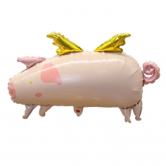 Шар Фигура Свинка с золотыми крыльями (в упаковке)