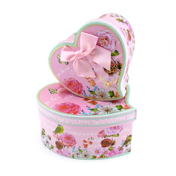 Набор подарочных коробок 2 в 1 "Винтажные цветы" Розовый с бантом