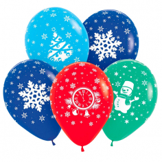 Шар Новый год Ассорти (снеговик, снежинка, куранты, елка), Ассорти, 5 ст